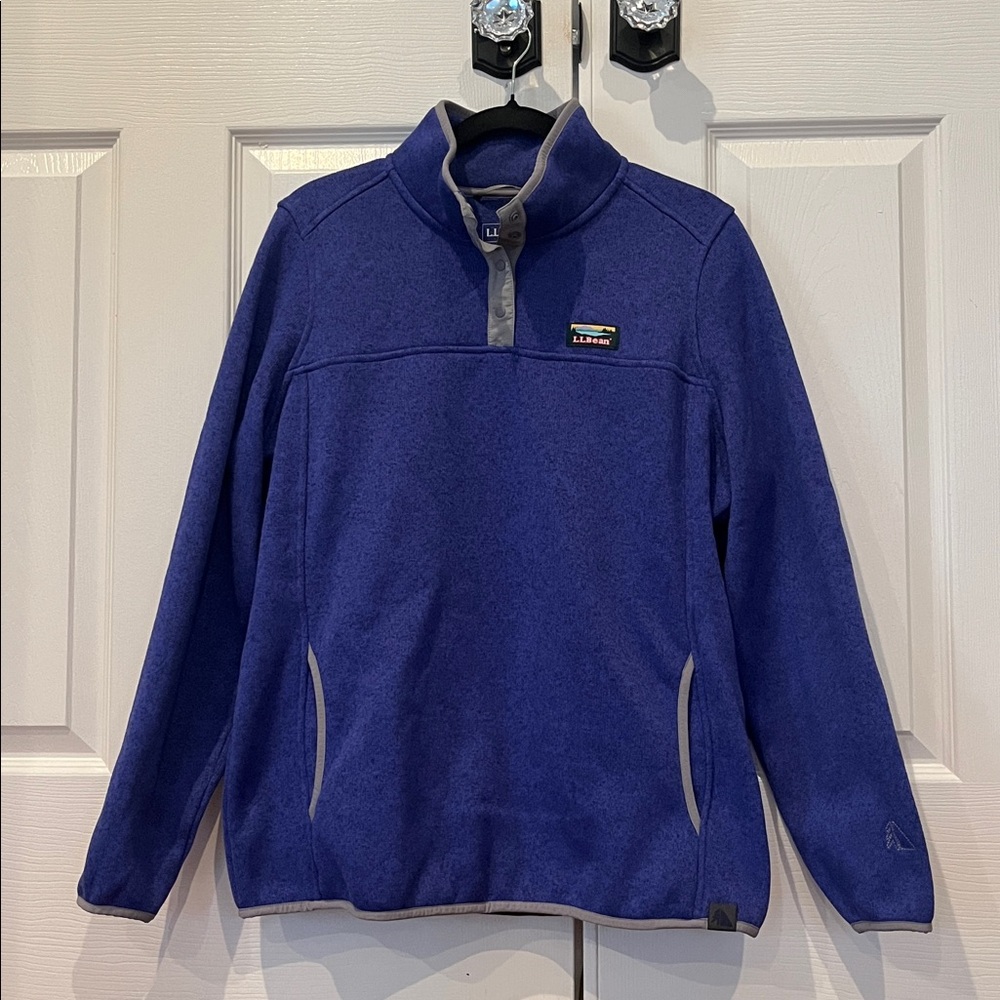 L.L. Bean Blue Sweater Fleece Pullover with Gray Trim Women’s Large
